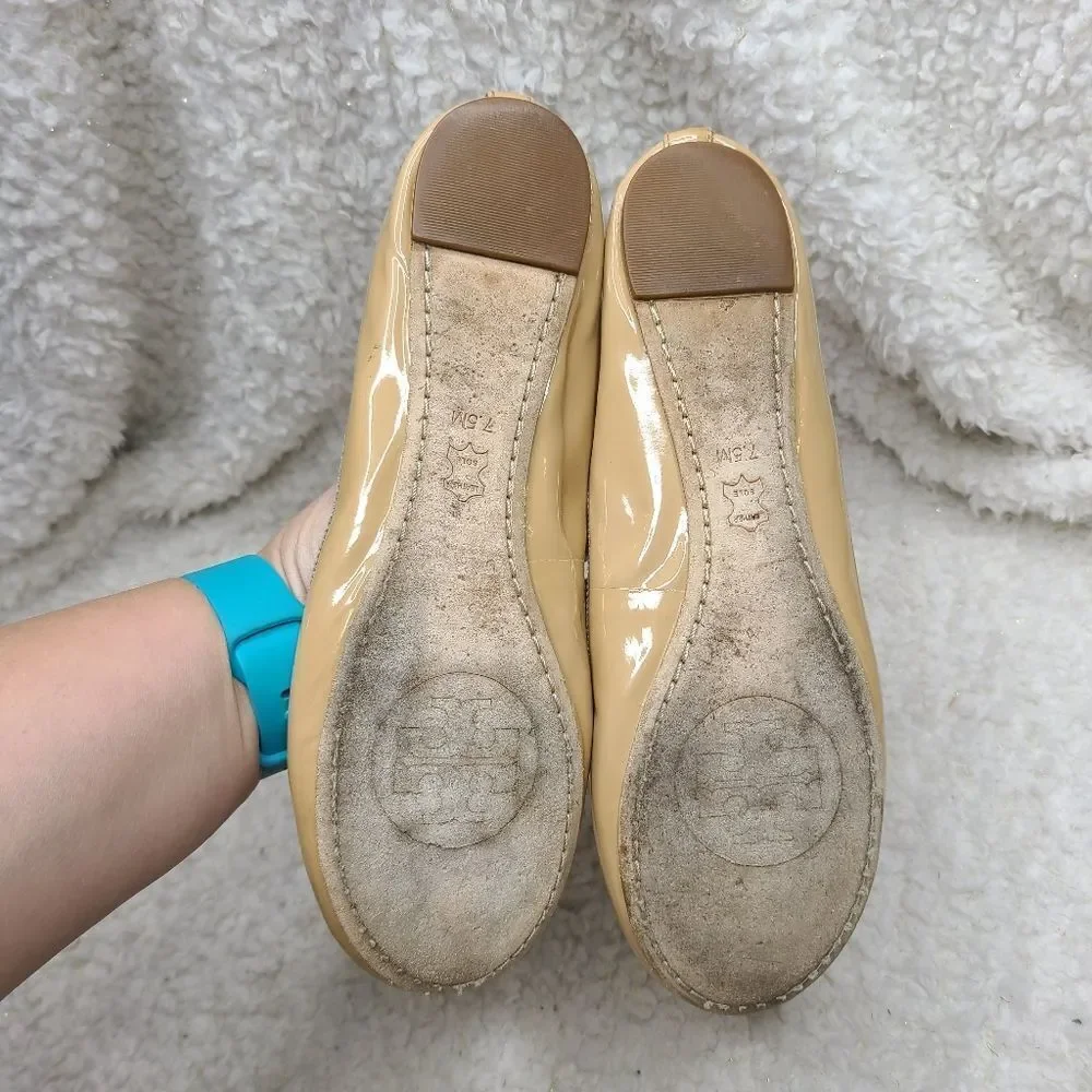 Tory Burch Chelsea‎ Tan Patent Leather Ballet Flats sz 7.5